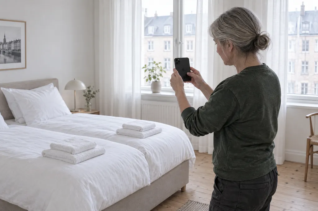 Medarbejder fotograferer to nyredte senge